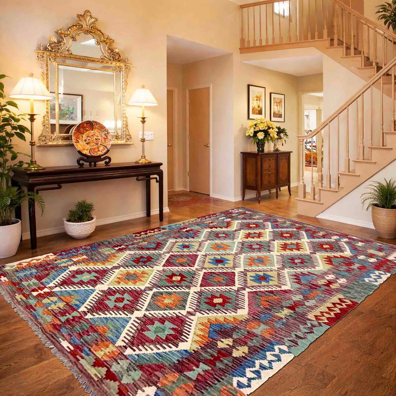 Handmade Vegetable Kilim 6' 0" x 7' 9" (ft) - No. Y39988