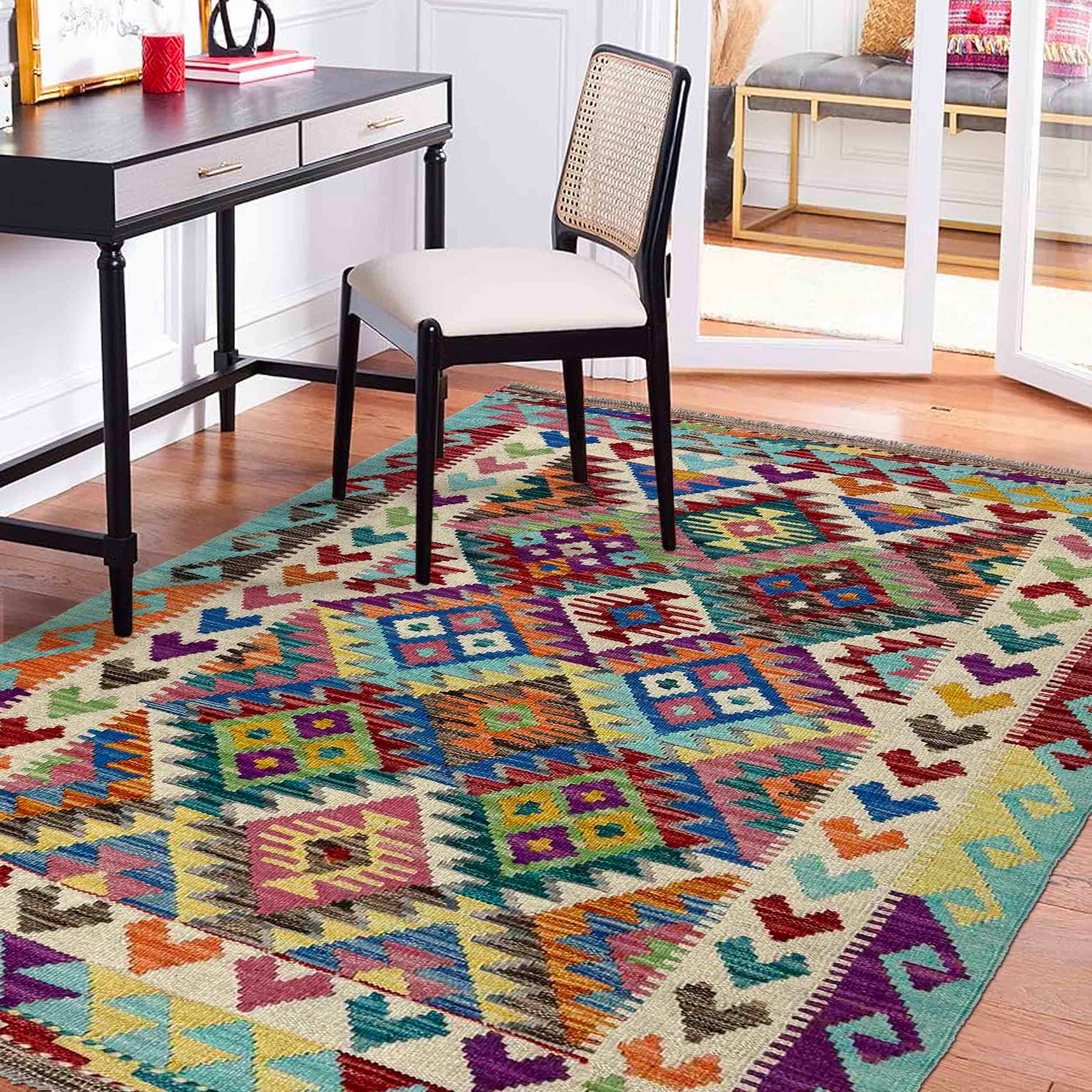 Handmade Vegetable Kilim 3' 4" x 5' 3" (ft) - No. Y40032