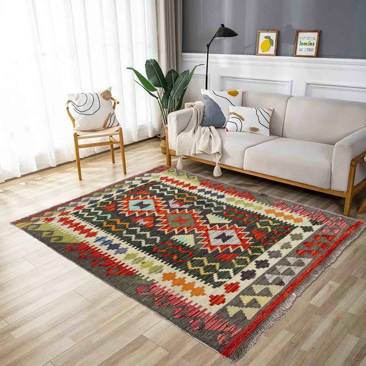 Handmade Vegetable Kilim 3' 3" x 4' 8" (ft) - No. Y40038