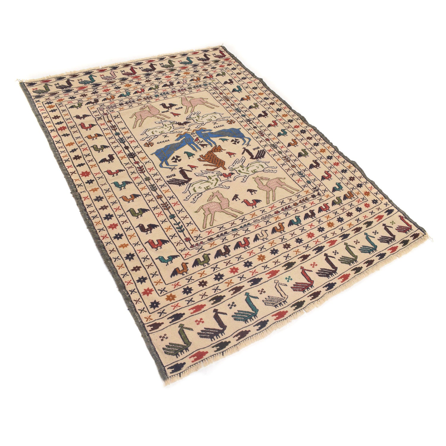 White Sumak Kilim 4' 4 x 6' 1 (ft) - No. B20012
