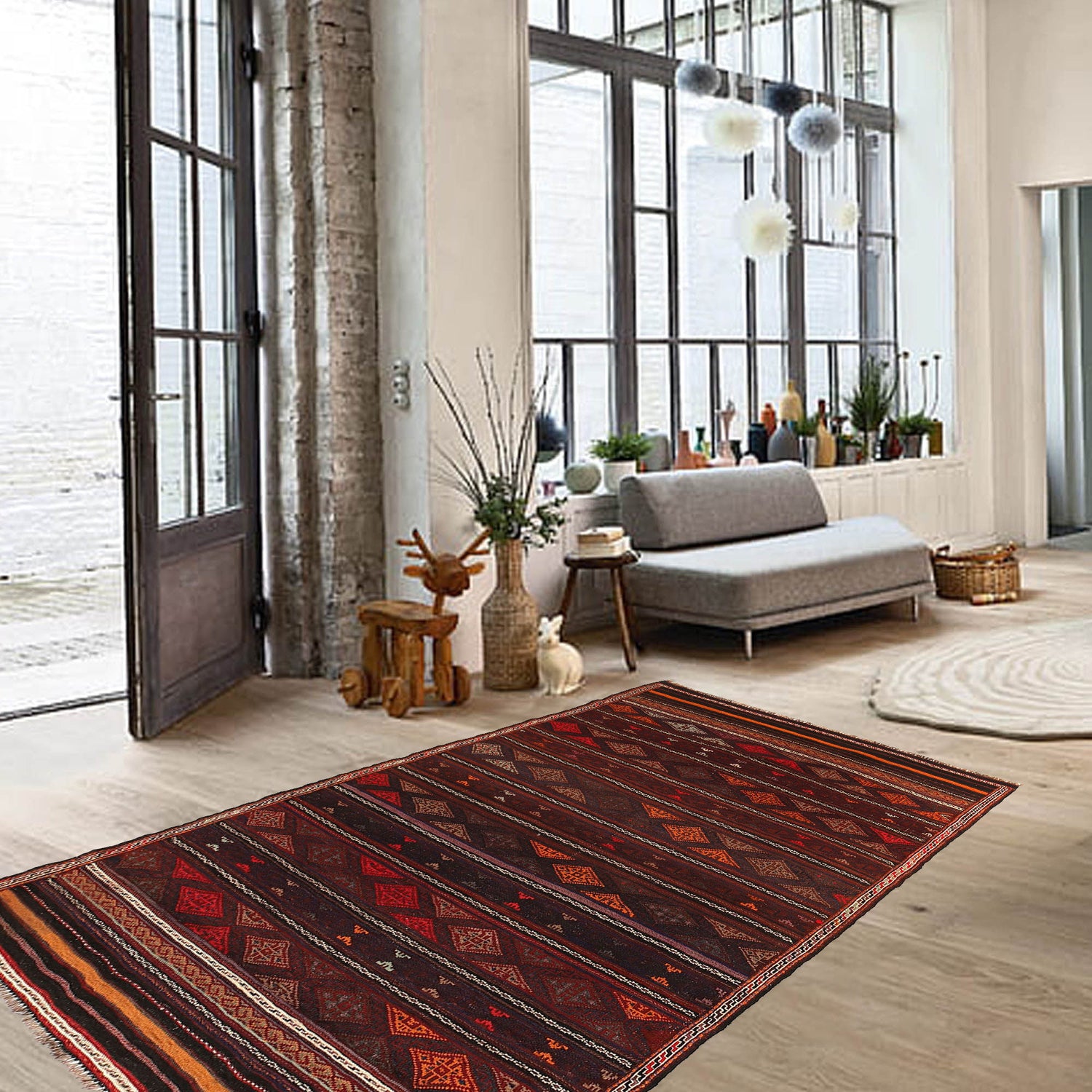 Handmade Flatweave Dhurrie 4' 7" x 7' 10" (ft) - No. B20432