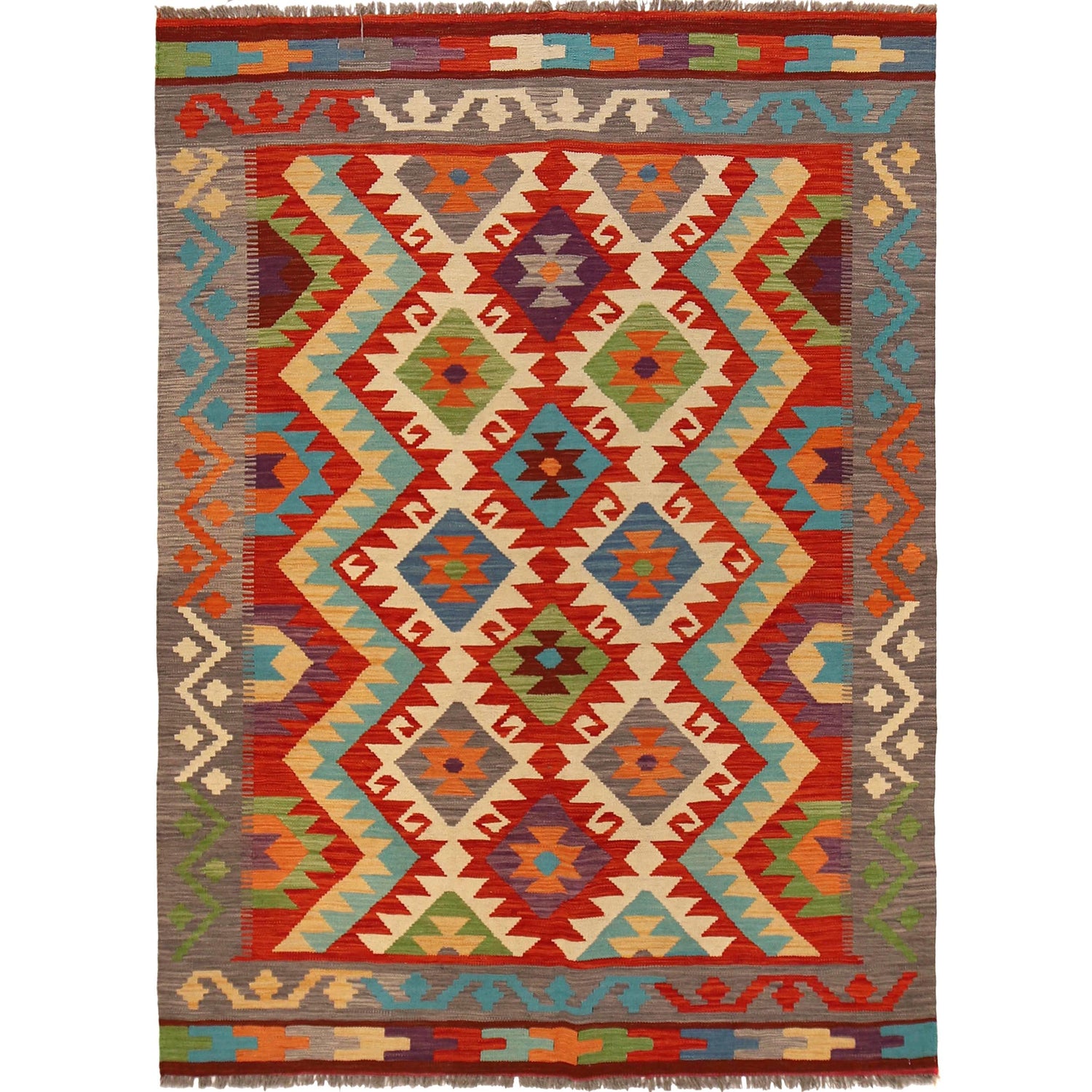 Handmade Vegetable Kelim 4' 11" x 6' 8" (ft) - No. B30591