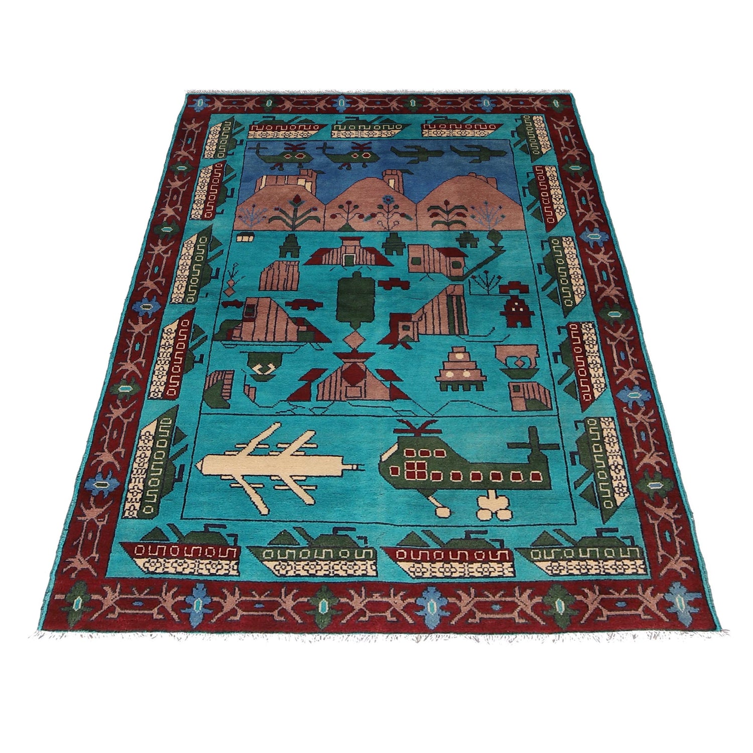 Blue Color War Rug 4' 0" x 6' 0" (ft) - No. B30664