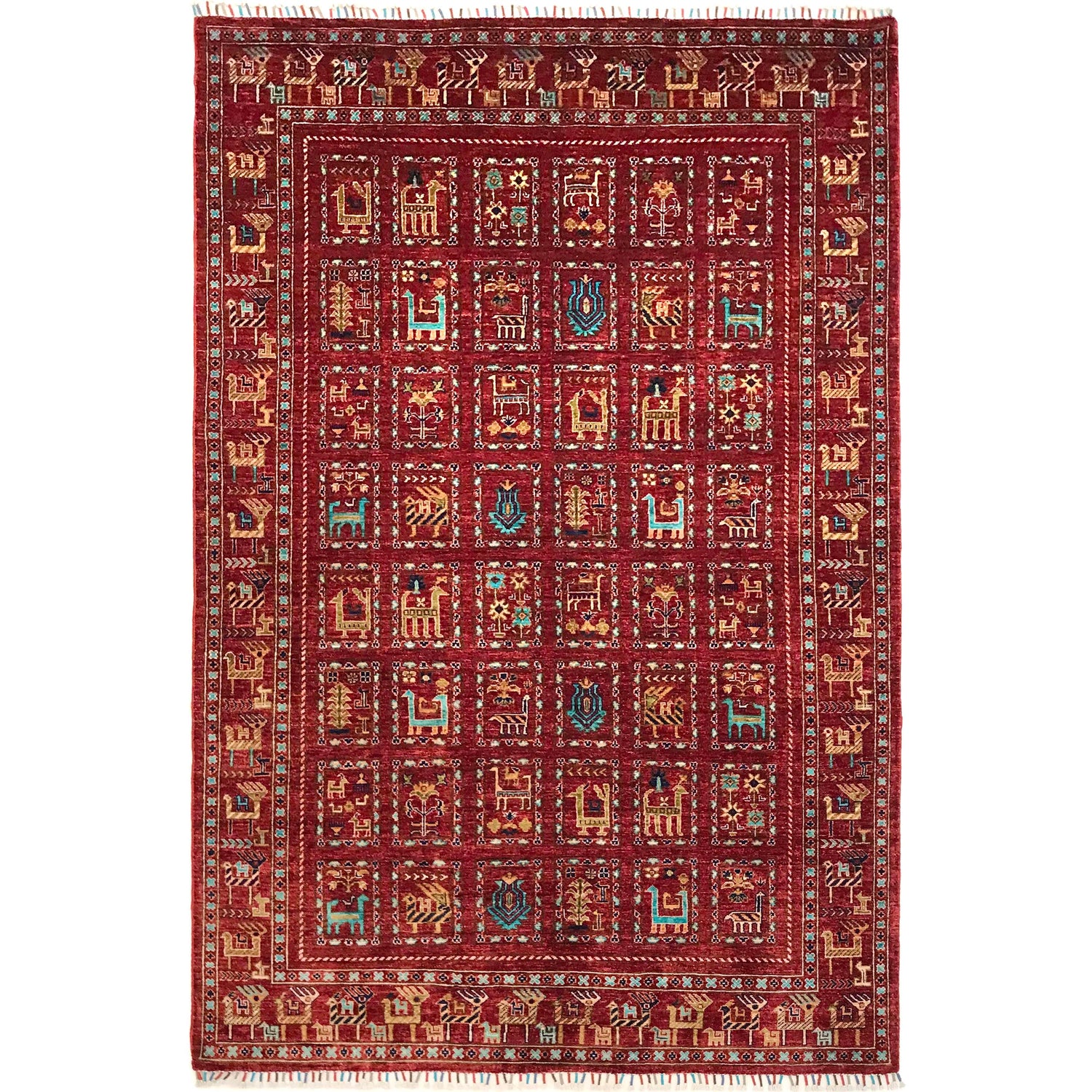 Shikargah Hunting Scene Carpet 5' 7" x 8' 9" (ft) - No. B31324
