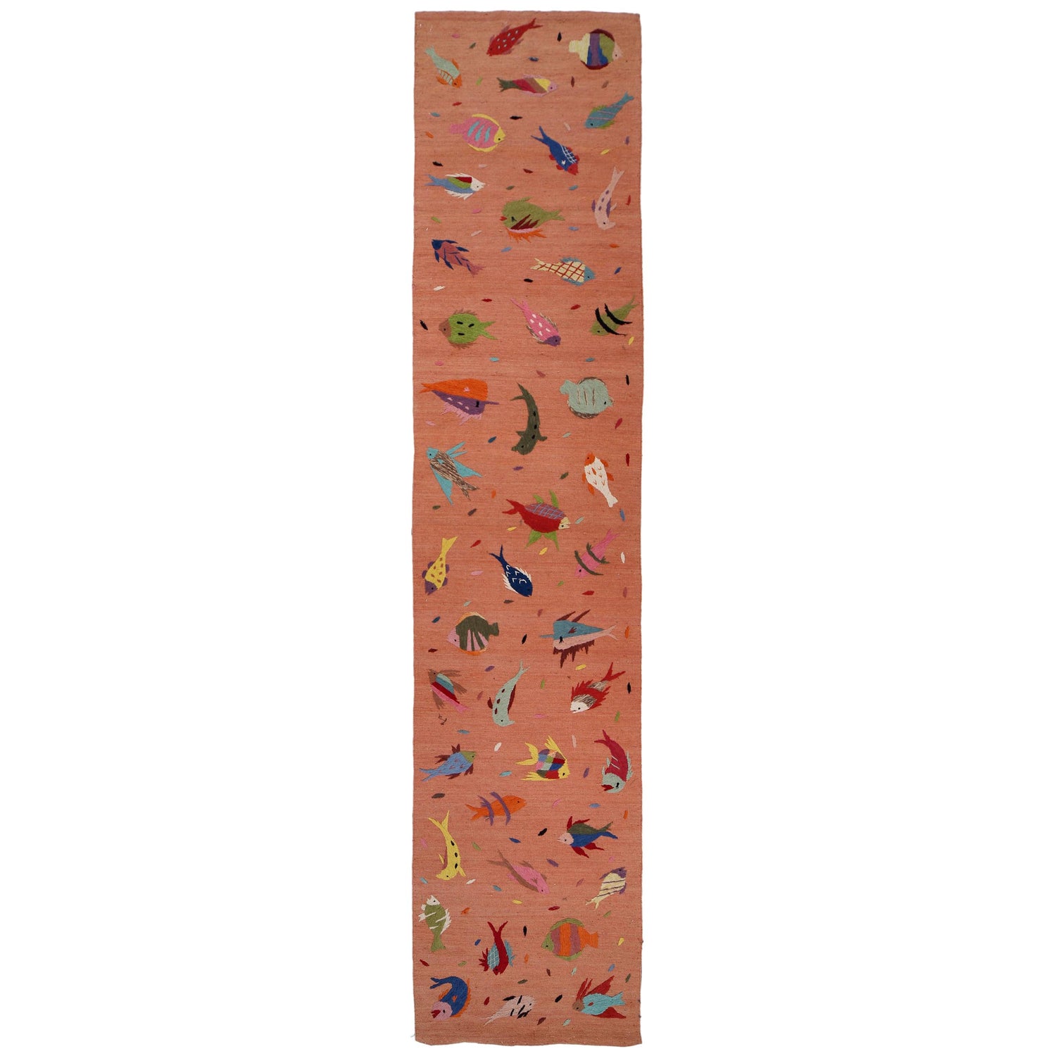 Terracotta Color Embroidery Flatweave Kilim 2' 8" x 12' 10" (ft)- No. B32076