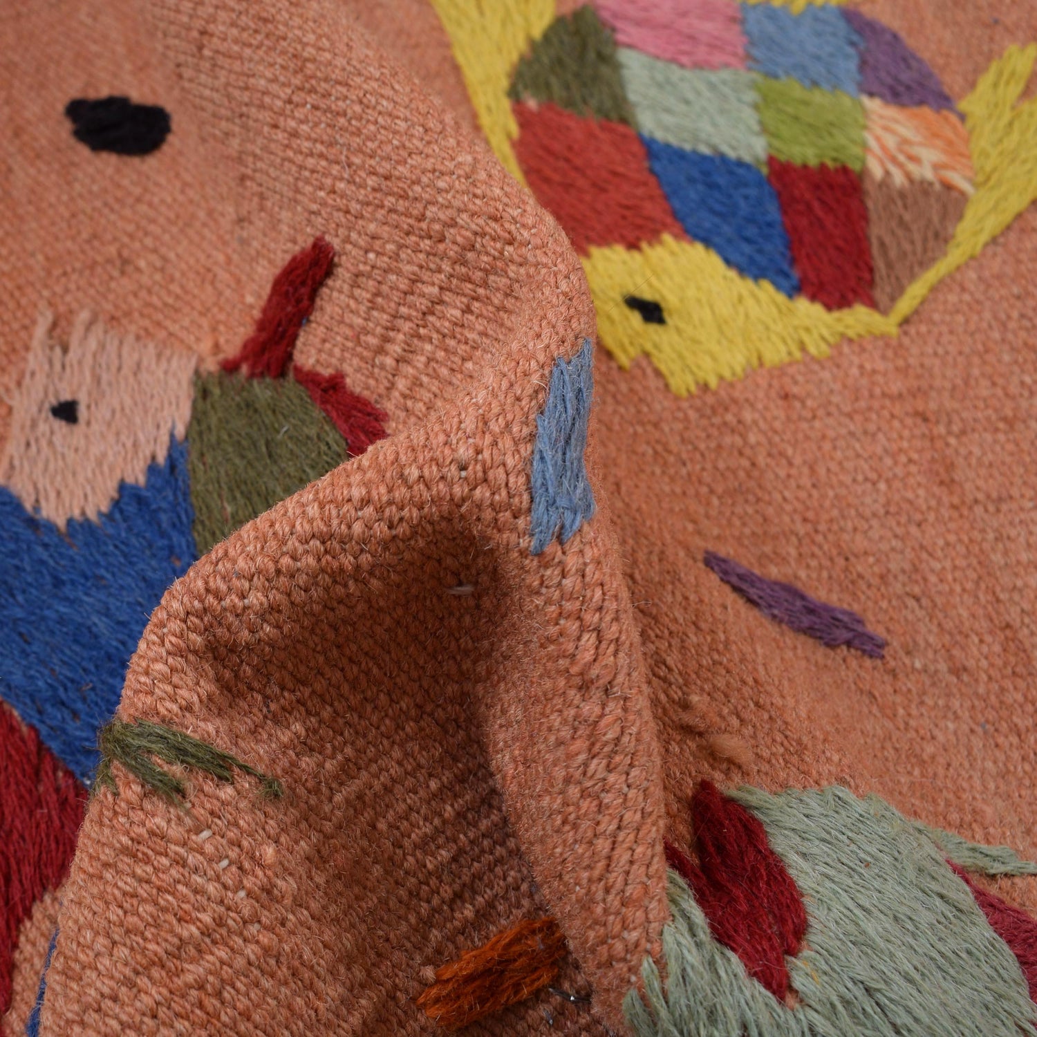 Terracotta Color Embroidery Flatweave Kilim 2' 8" x 12' 10" (ft)- No. B32076