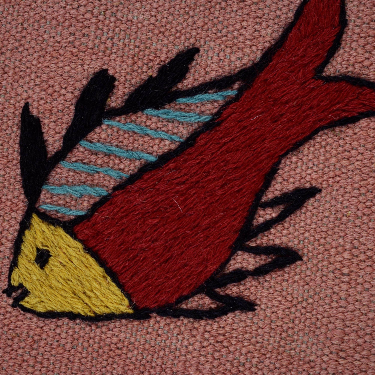 Pink Color Embroidery Flatweave Kilim 6' 2" x 7' 11" (ft) - No. B32077