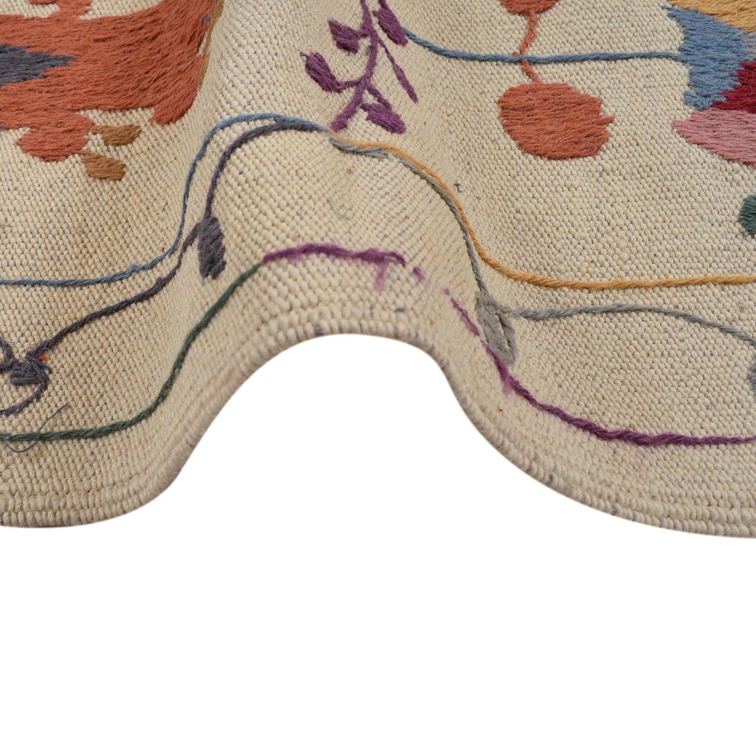 Beige Color Embroidery Flatweave Kilim 5' 3" x 7' 10" (ft) - No. B32080