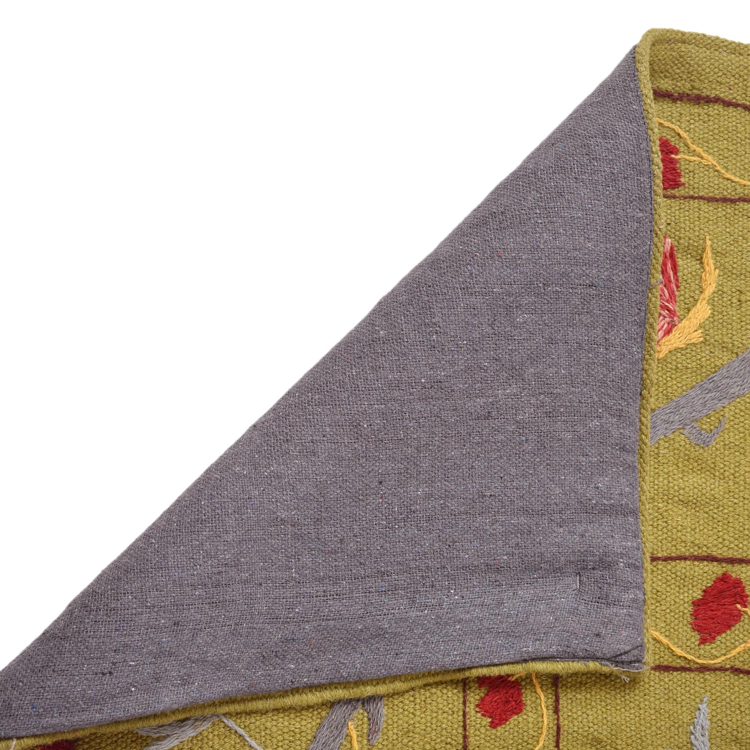 Green Color Embroidery Flatweave Kilim 4' 11" x 6' 8" (ft) - No. B32081