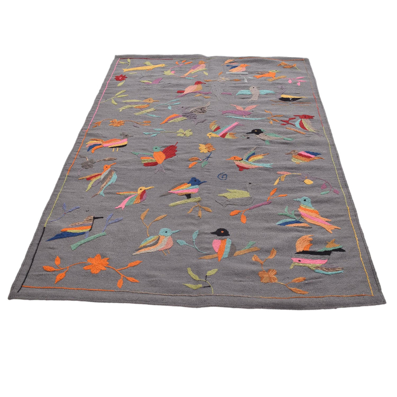 Grey Color Embroidery Flatweave Kilim 3' 11" x 6' 5" (ft) - No. B32082