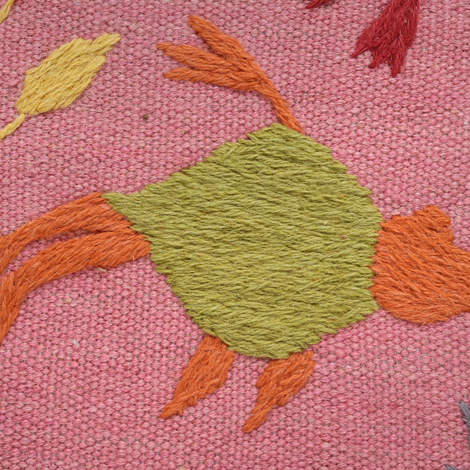 Pink Color Embroidery Flatweave Kilim 3' 9" x 5' 10" (ft) - No. B32085