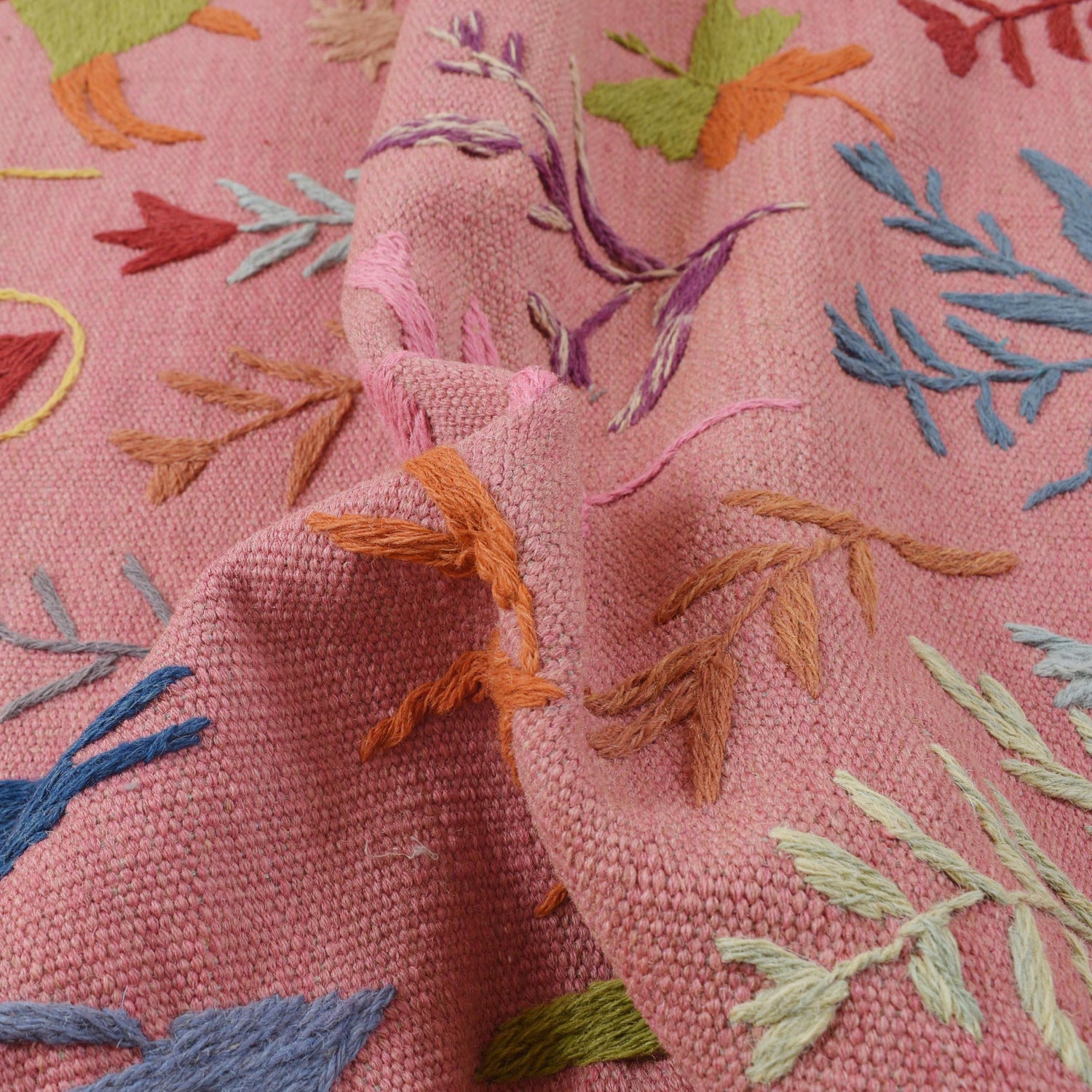 Pink Color Embroidery Flatweave Kilim 3' 9" x 5' 10" (ft) - No. B32085
