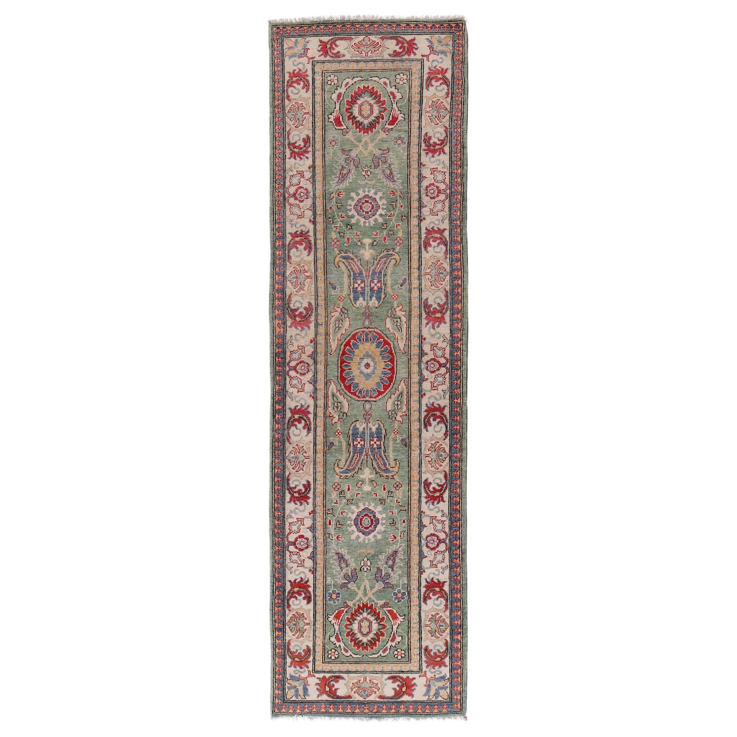 Green Color Kazak Runner 2' 7 x 9' 7 (ft) - No. B33014