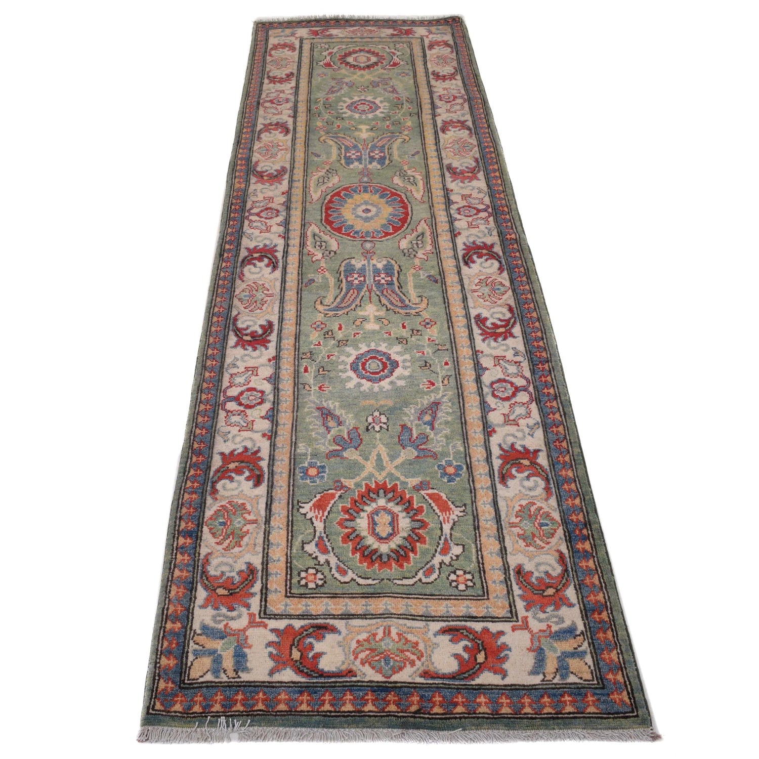 Green Color Kazak Runner 2' 7 x 9' 7 (ft) - No. B33014