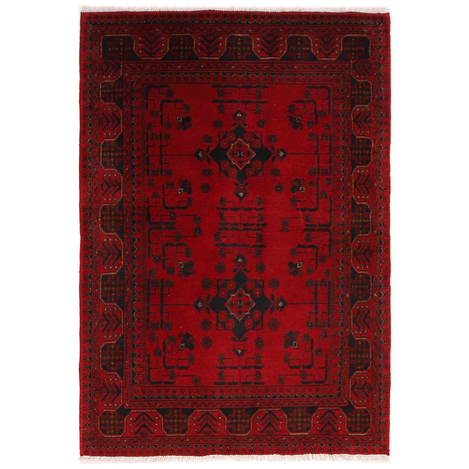 Red Color Khal Mohammadi Carpet 3' 2" x 4' 11" (ft) - No. B34183