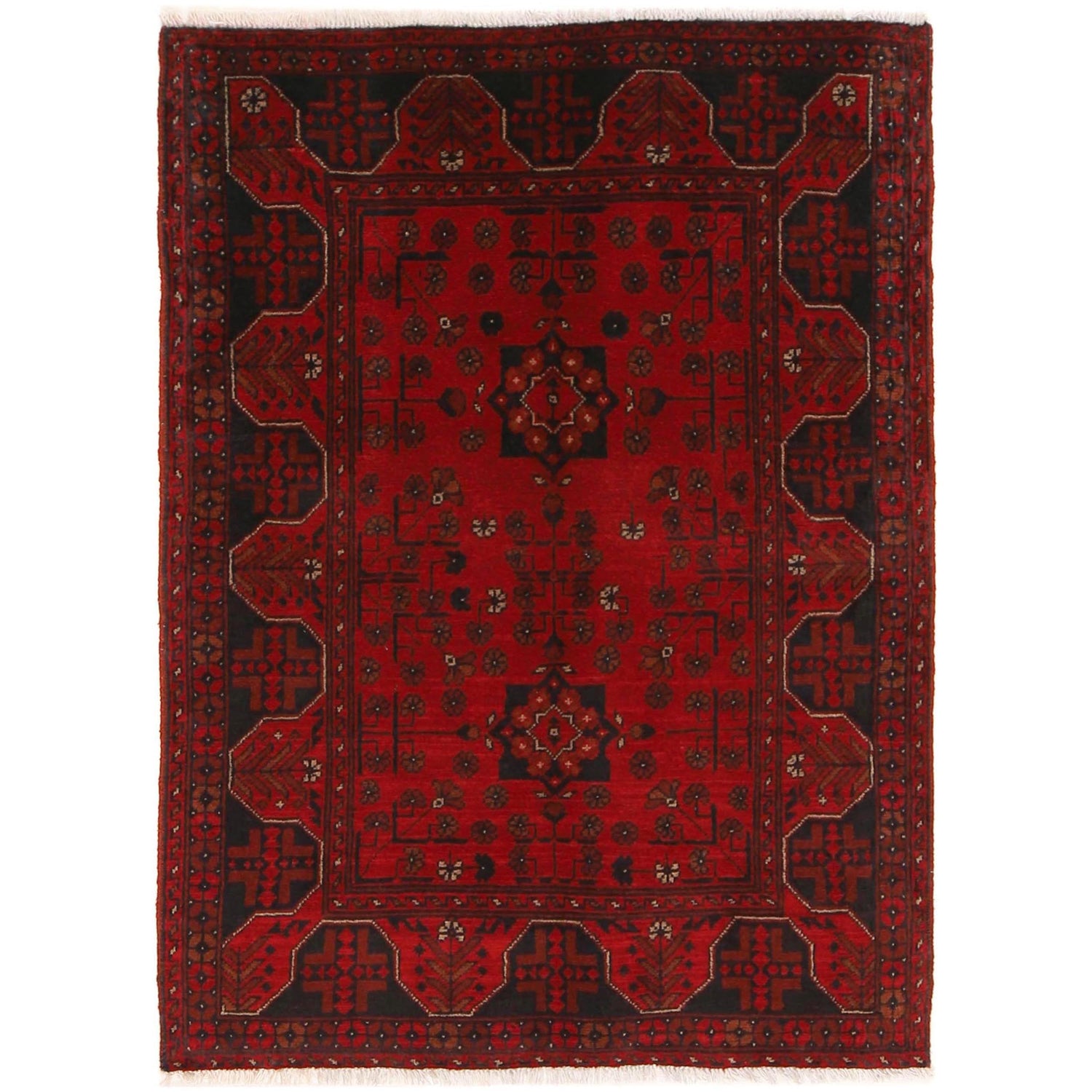 Red Color Khal Mohammadi Carpet 3' 5" x 4' 8" (ft) - No. B34185