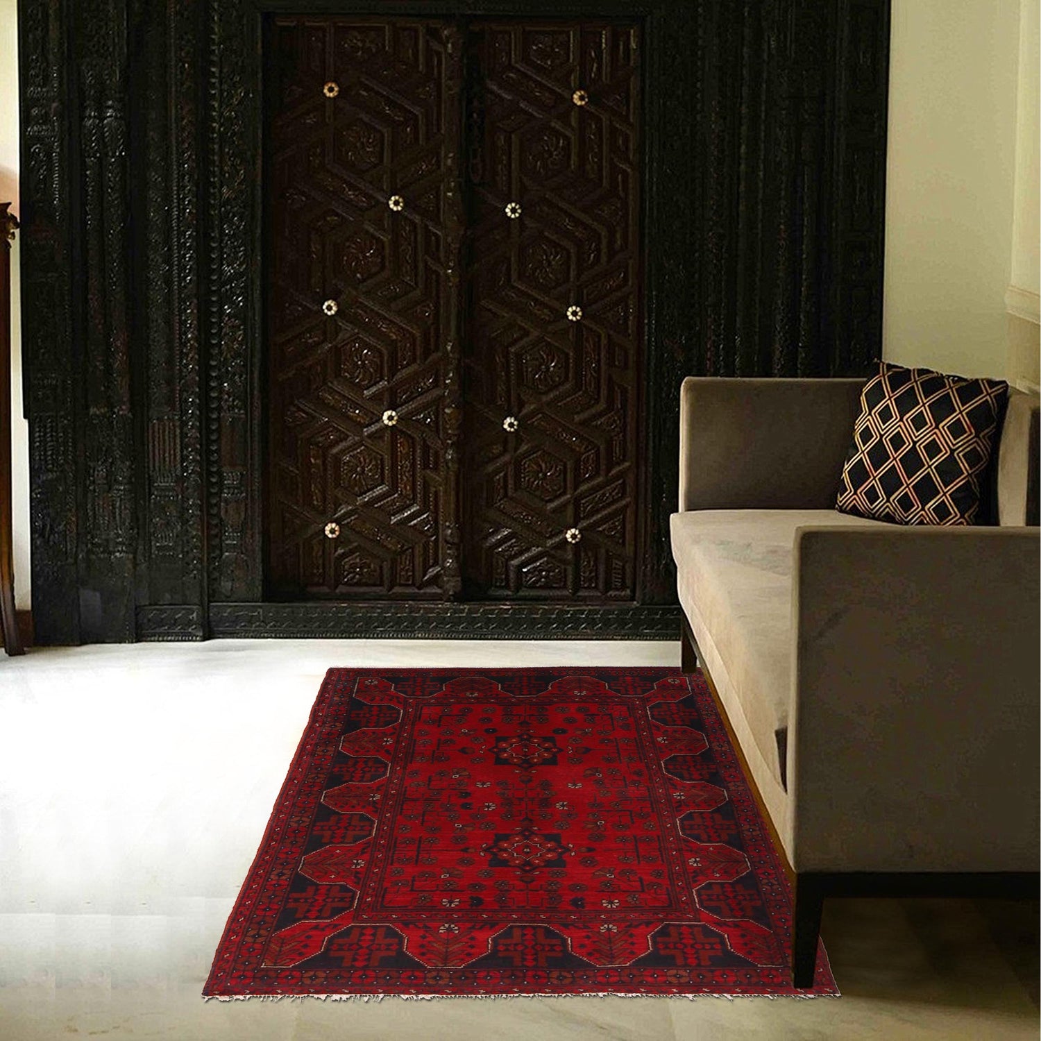 Red Color Khal Mohammadi Carpet 3' 5" x 4' 8" (ft) - No. B34185