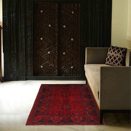 Red Color Khal Mohammadi Carpet 3' 5" x 4' 8" (ft) - No. B34185