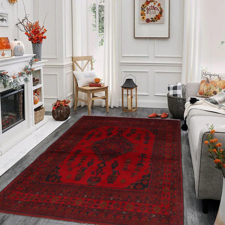 Red Color Khal Mohammadi Carpet 5' 1" x 6' 6" (ft) - No. B34189