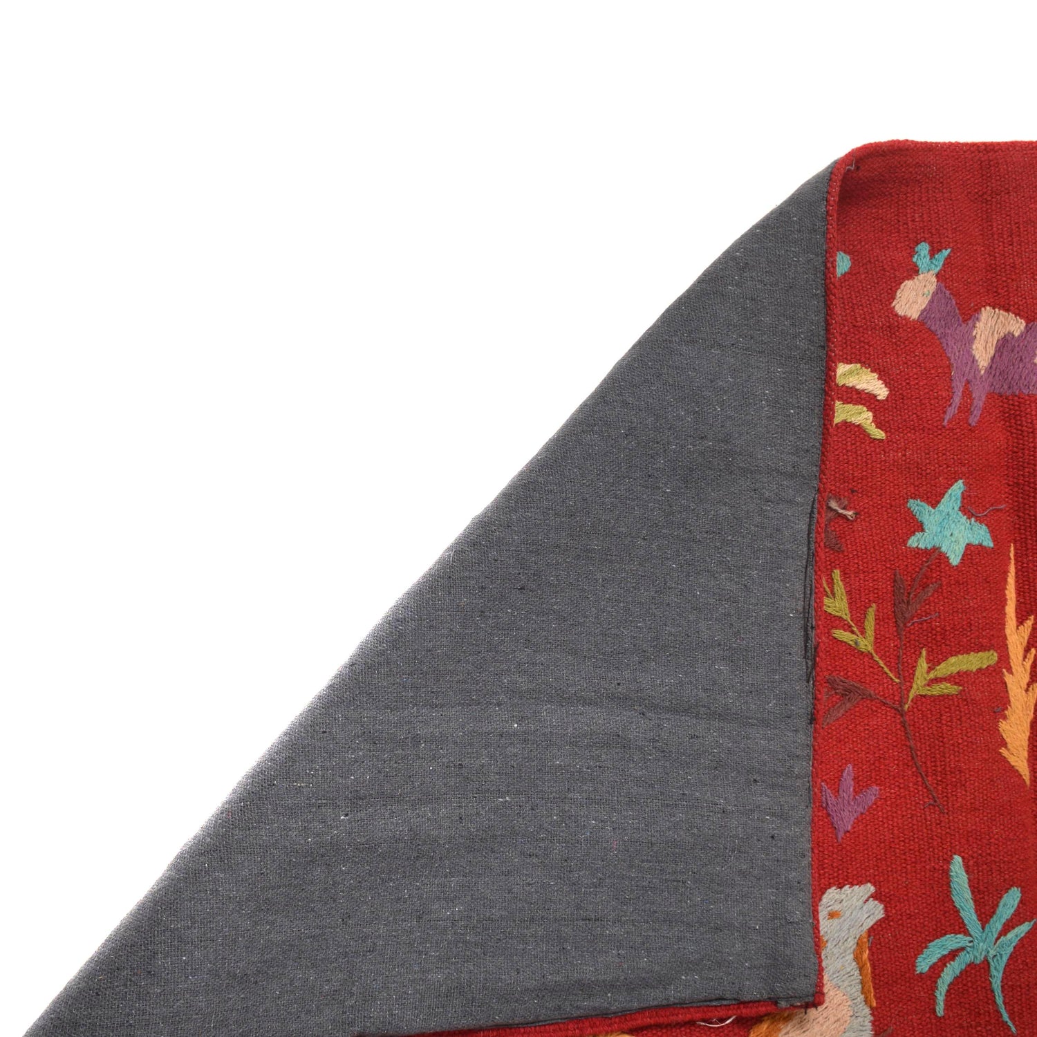 Red Color Embroidery Flatweave Kilim 5' 0" x 6' 11" (ft) - No. B34455