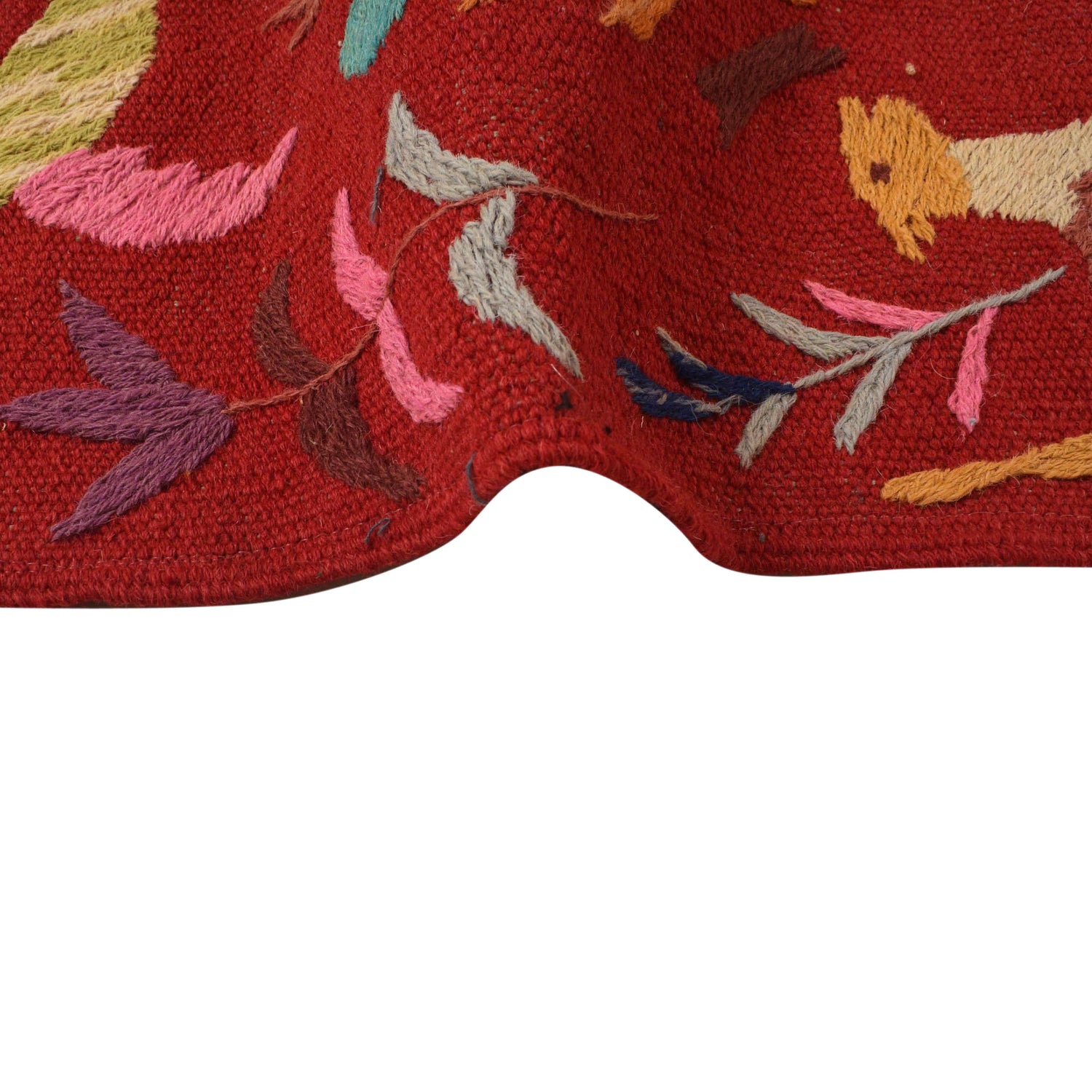 Red Color Embroidery Flatweave Kilim 5' 0" x 6' 11" (ft) - No. B34455