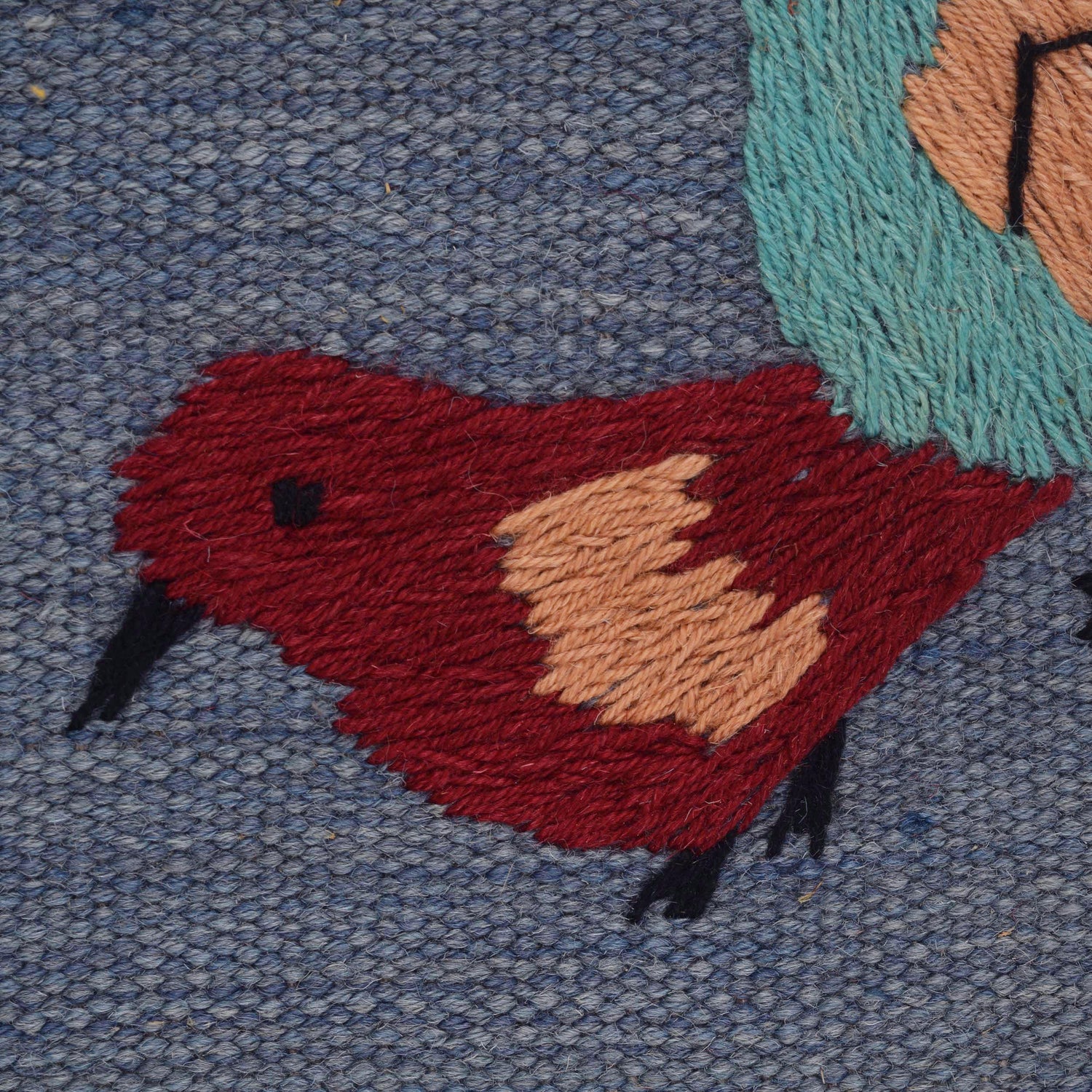 Blue Color Embroidery Flatweave Kilim 4' 11" x 6' 10" (ft) - No. B34459