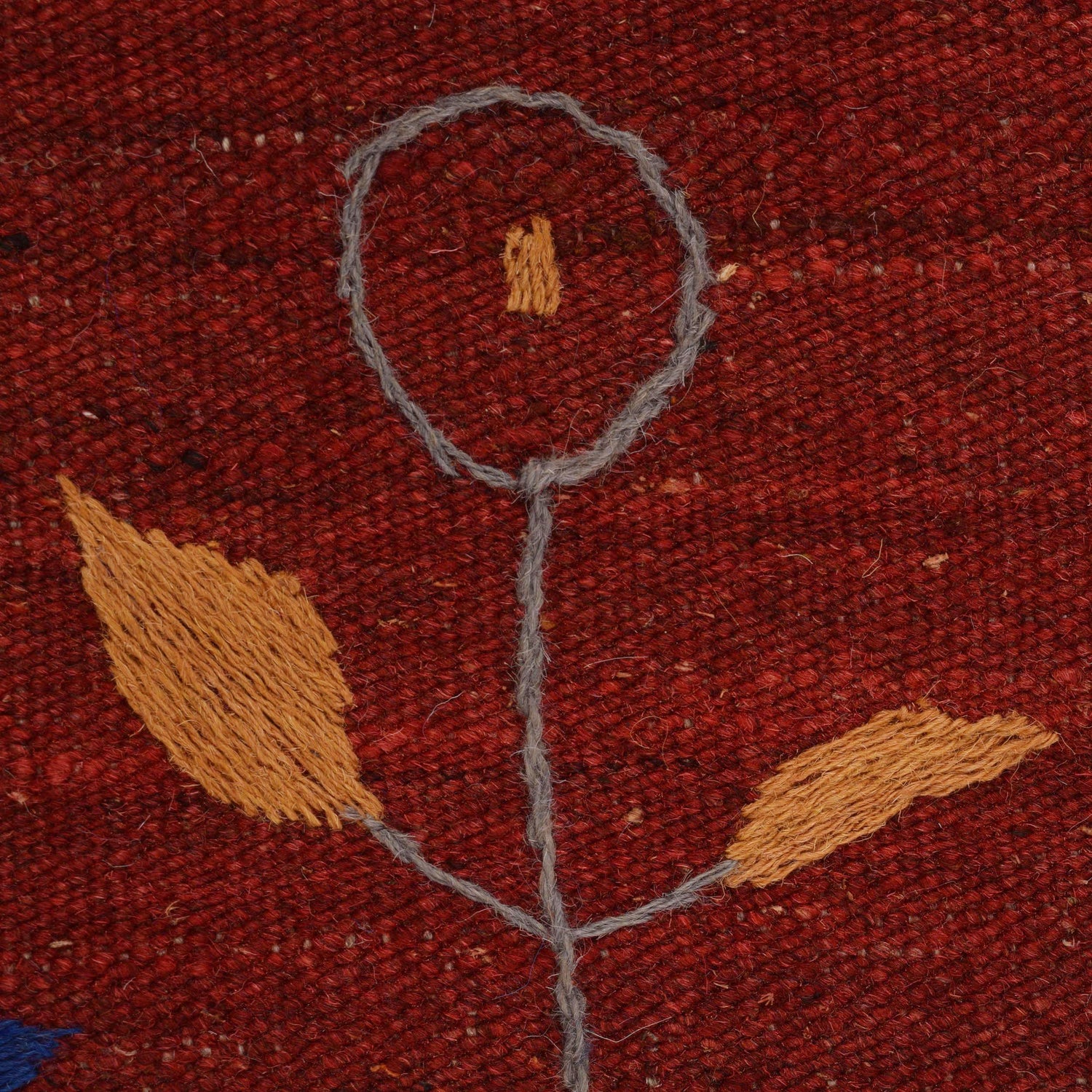 Red Color Embroidery Flatweave Kelim 5' 6" x 7' 9" (ft) - No. B34460