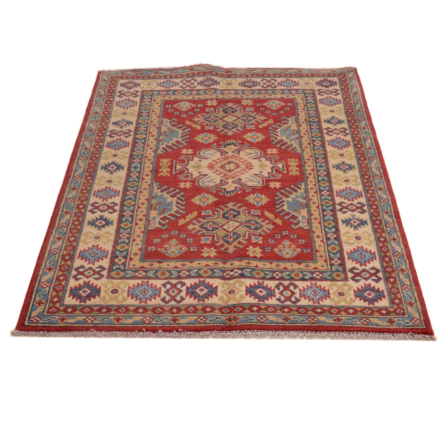 Red Color Kazak Rug 3' 4" x 4' 10" (ft)- No. B34612