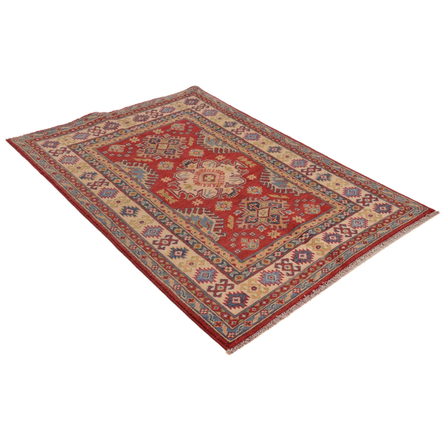 Red Color Kazak Rug 3' 4" x 4' 10" (ft)- No. B34612