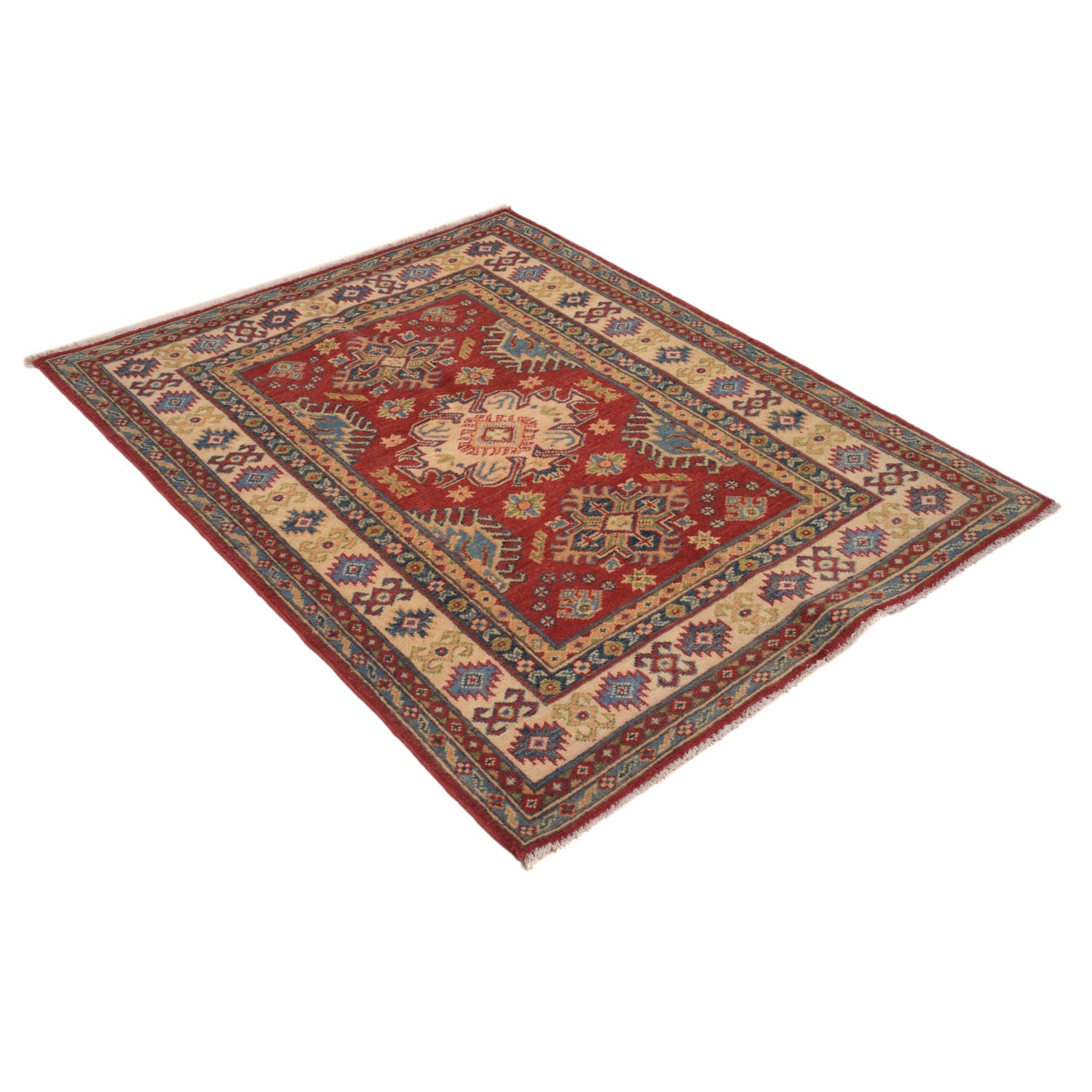 Red Color Kazak Rug 3' 4" x 4' 10" (ft)- No. B34612