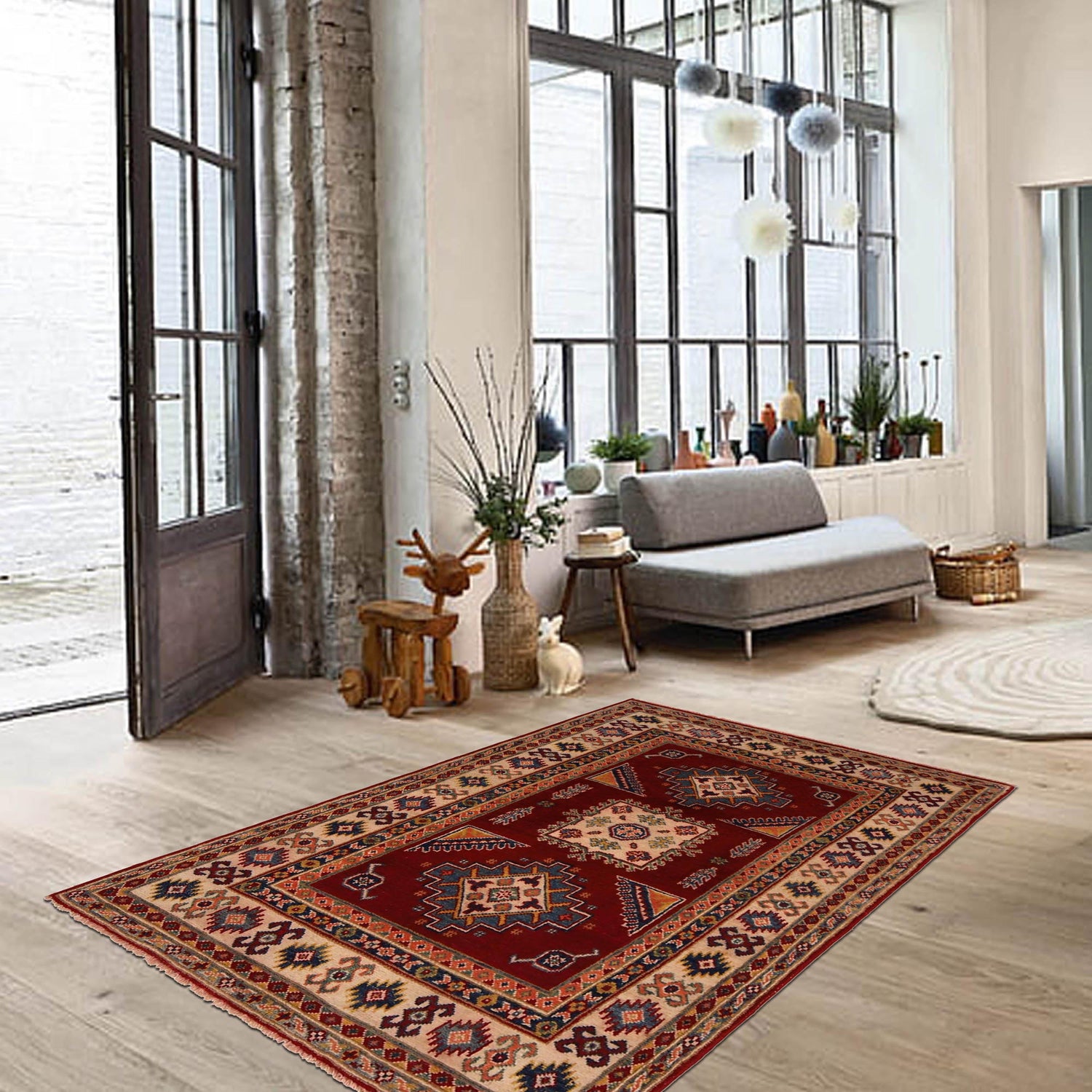 Red Color Kazak Rug 3' 4" x 5' 0" (ft)- No. B34661