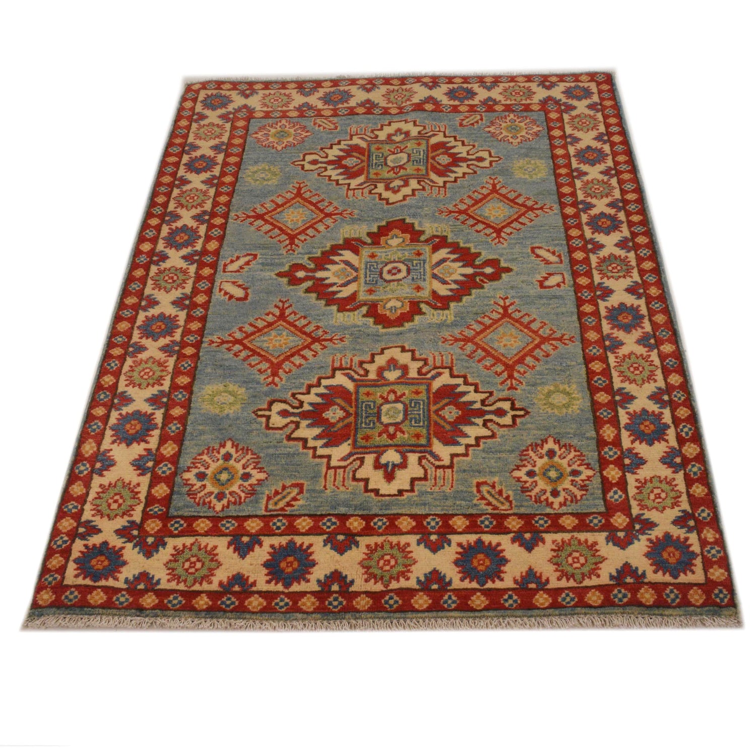 Hand Knotted Kazak Rug 3' 4" x 4' 10" (ft)- No. B34665