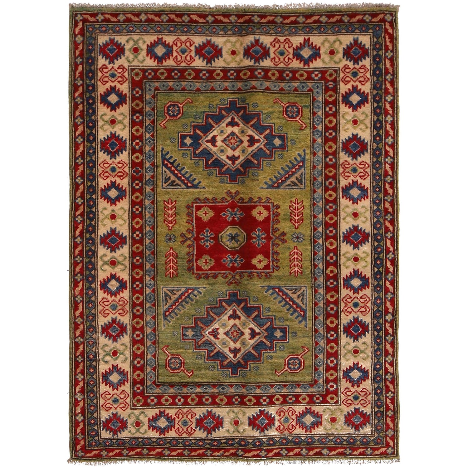 Hand Knotted Kazak Rug 3' 5" x 4' 8" (ft)- No. B34667
