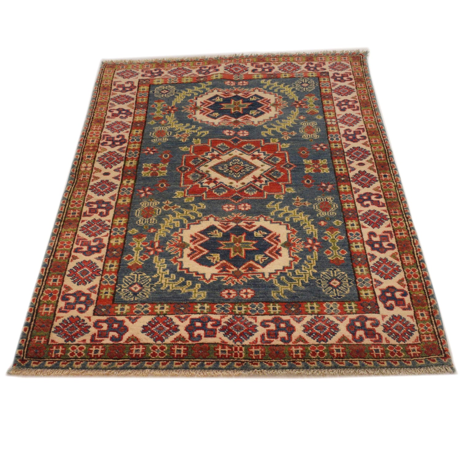 Blue Color Kazak Rug 3' 4" x 4' 9" (ft)- No. B34669