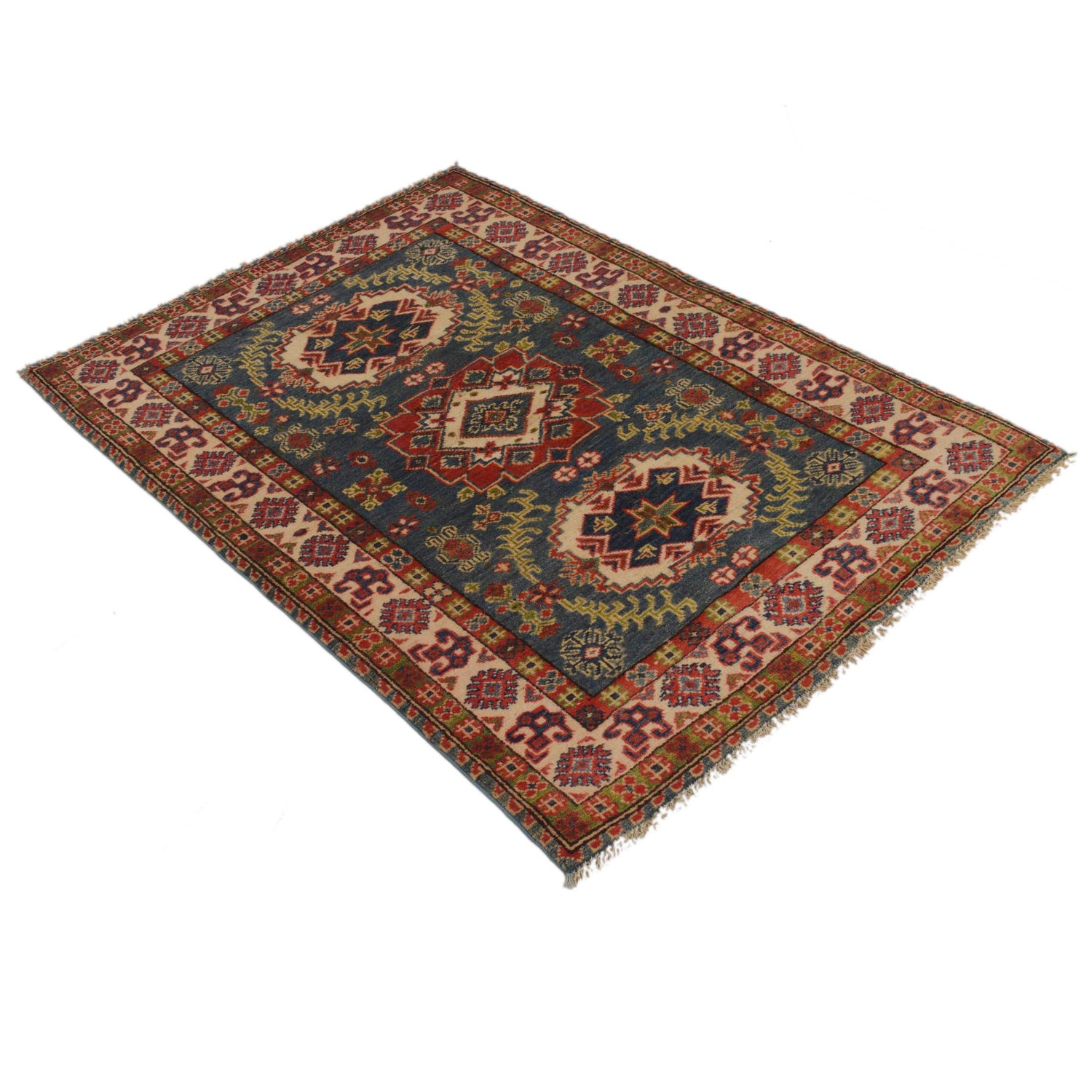 Blue Color Kazak Rug 3' 4" x 4' 9" (ft)- No. B34669