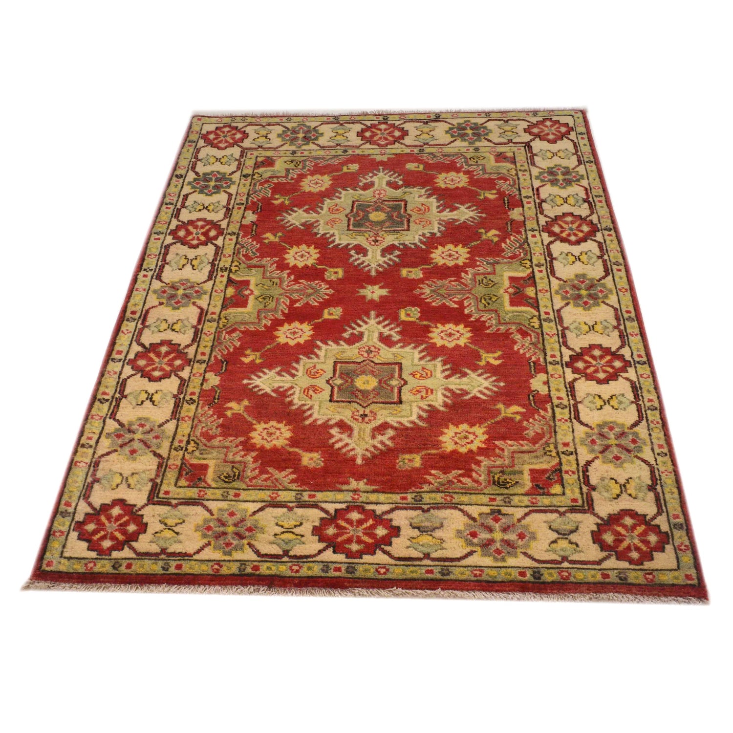 Red Color Kazak Rug 3' 5" x 4' 9" (ft)- No. B34677