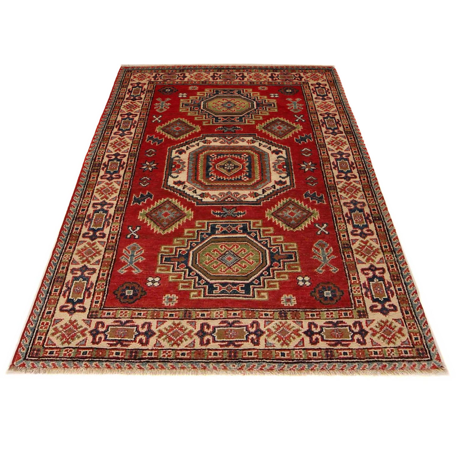 Hand Knotted Kazak Rug 3' 3" x 4' 8" (ft)- No. B34685