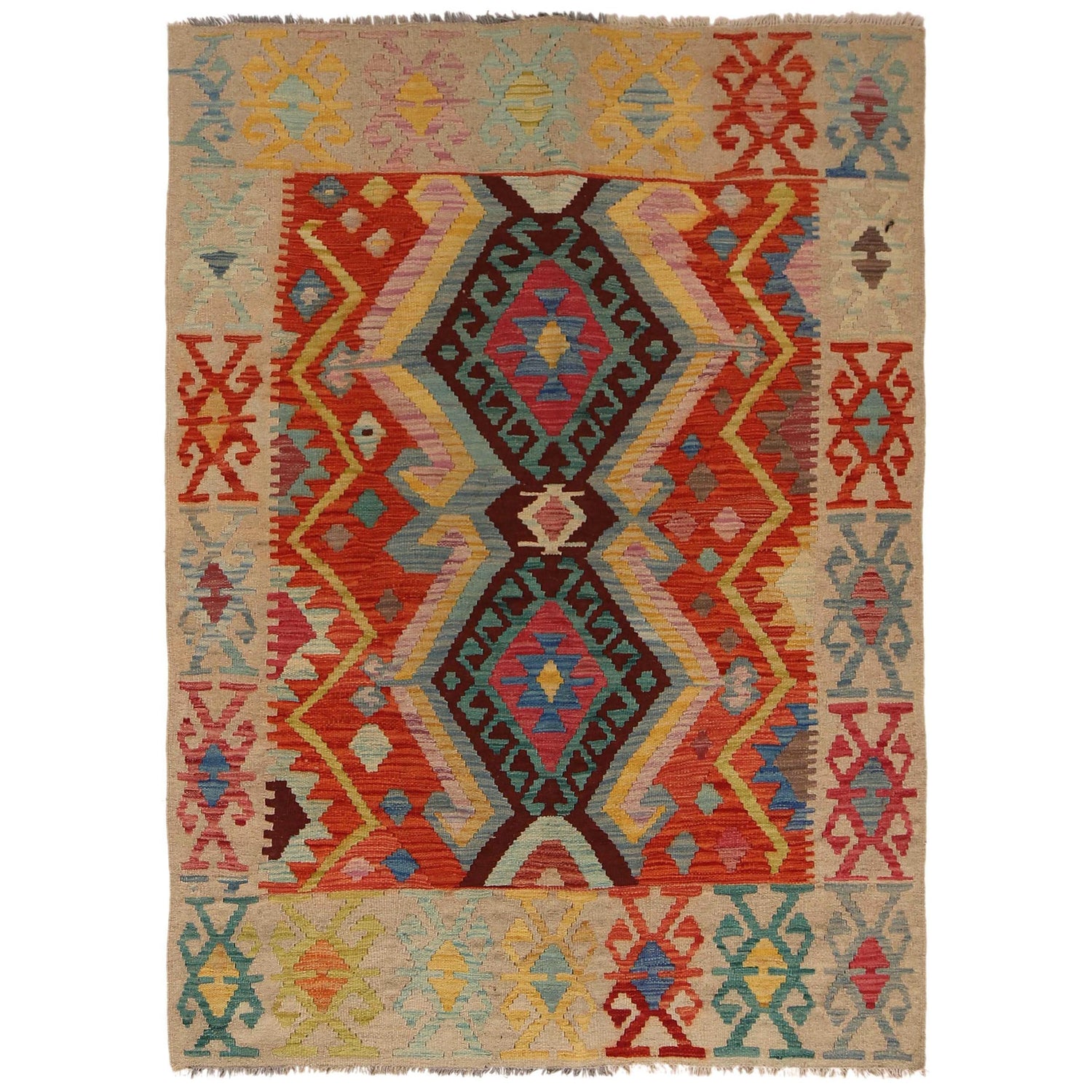 Handmade Vegetable Kilim 4' 2" x 5' 9" (ft) - No. B34700