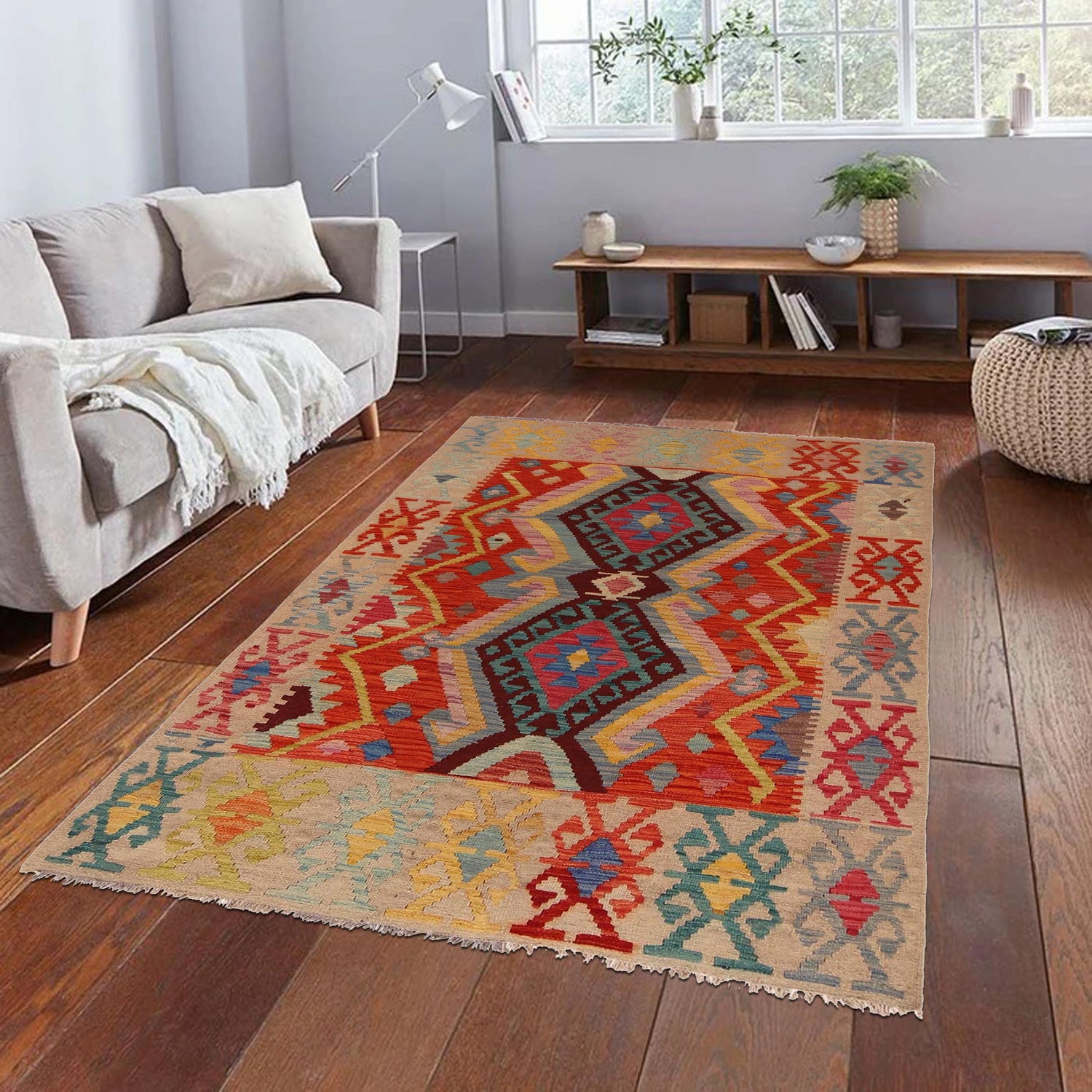 Handmade Vegetable Kilim 4' 2" x 5' 9" (ft) - No. B34700