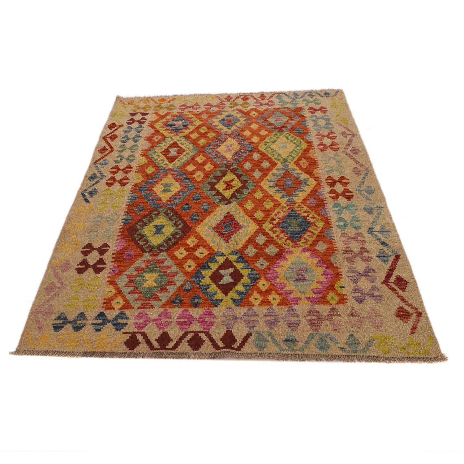 Handmade Vegetable Kilim 4' 2" x 5' 7" (ft) - No. B34702