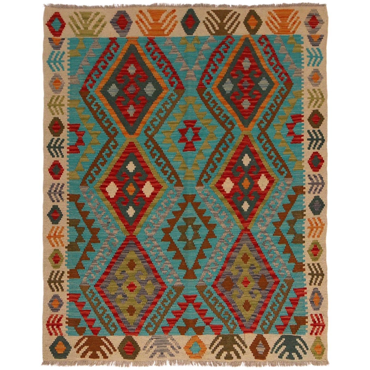 Handmade Vegetable Kilim 4' 5" x 5' 7" (ft) - No. B34707