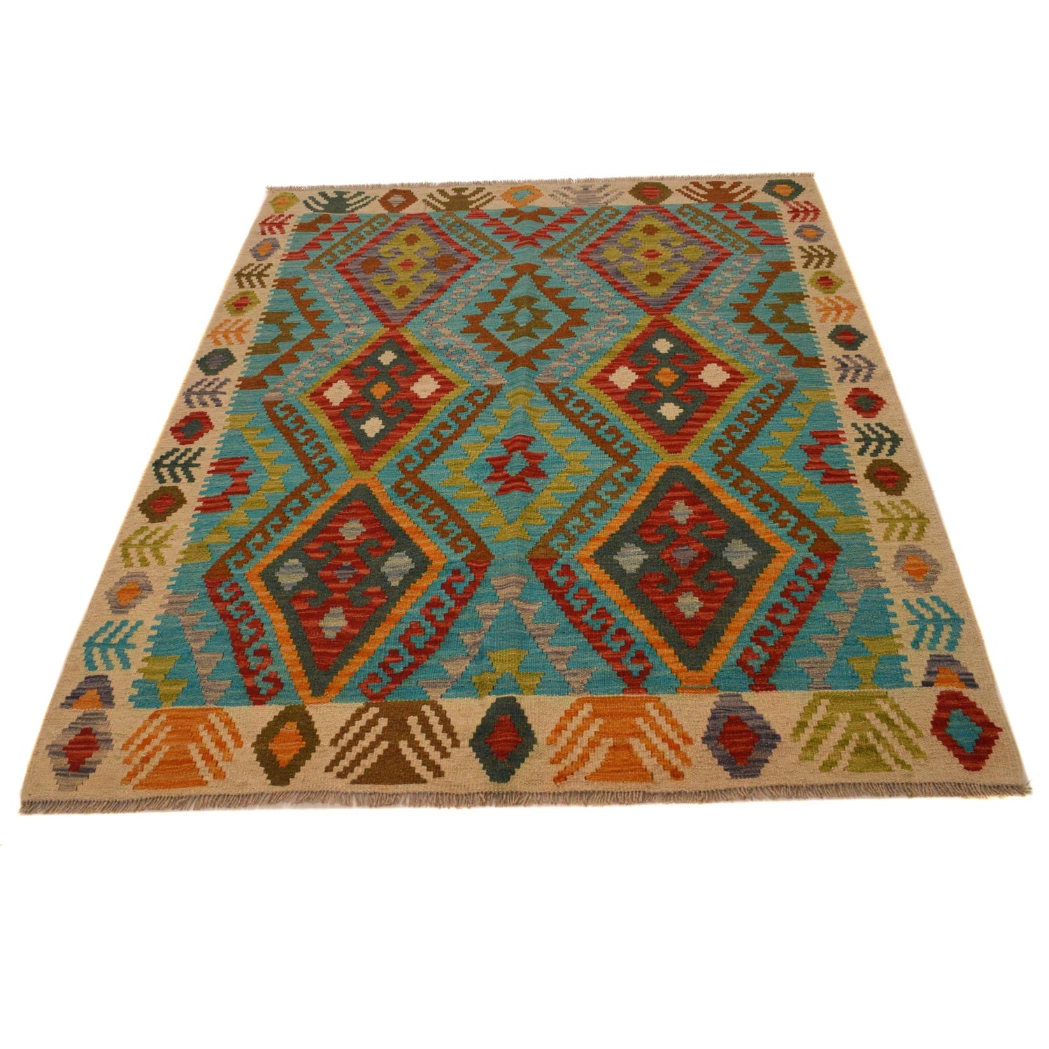 Handmade Vegetable Kilim 4' 5" x 5' 7" (ft) - No. B34707