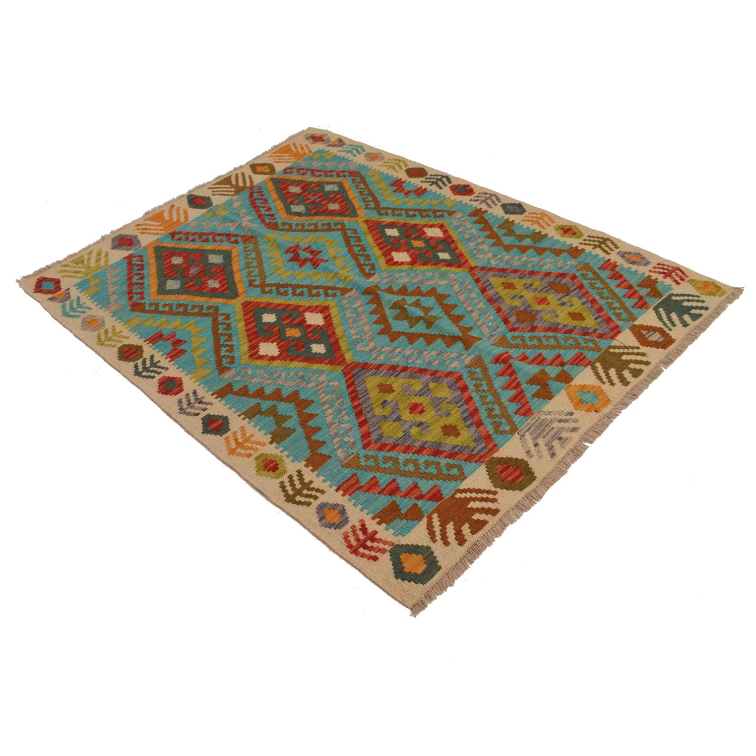Handmade Vegetable Kilim 4' 5" x 5' 7" (ft) - No. B34707