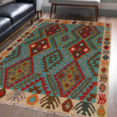Handmade Vegetable Kilim 4' 5" x 5' 7" (ft) - No. B34707