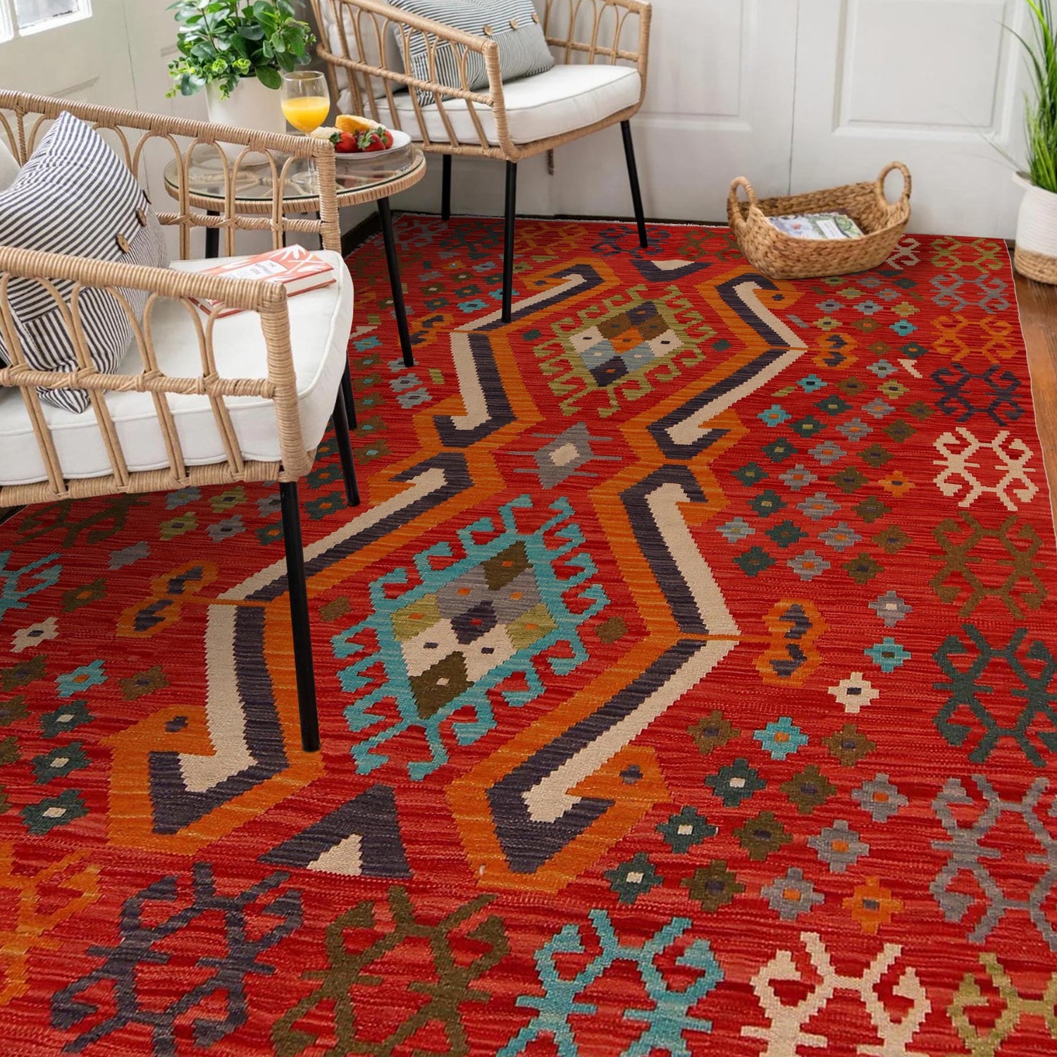 Handmade Vegetable Kilim 5' 0" x 6' 5" (ft) - No. B34714