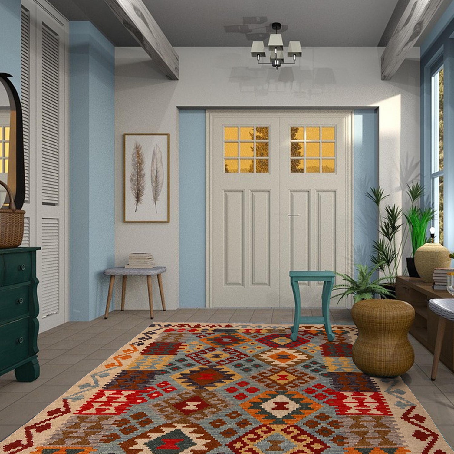 Handmade Vegetable Kelim 5' 1" x 6' 5" (ft) - No. B34715