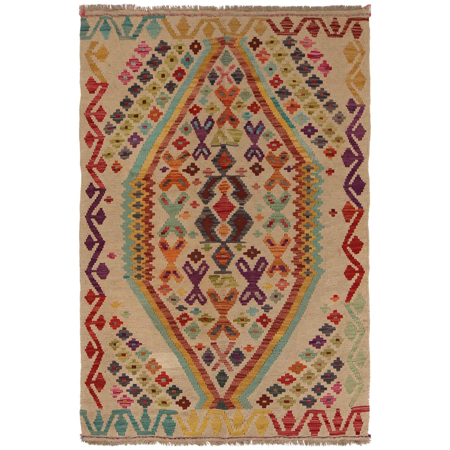 Handmade Vegetable Kelim 3' 5"  x 5' 6" (ft) - No. B34741