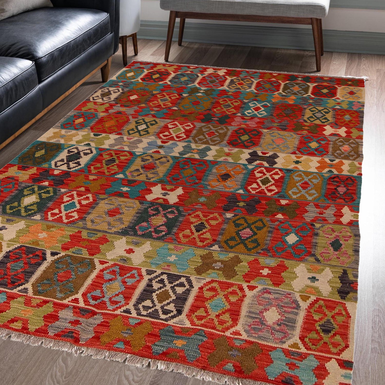 Handmade Vegetable Kilim 5' 1" x 6' 5" (ft) - No. B34747