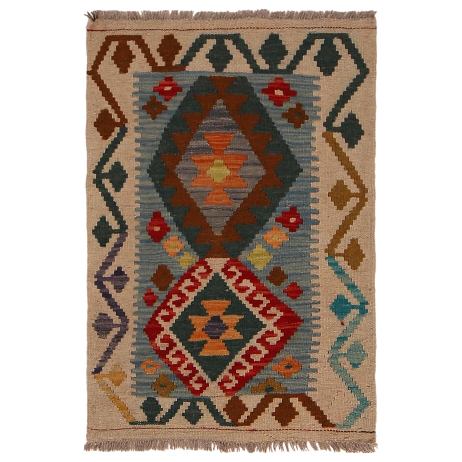 Handmade Vegetable Kilim 1' 11" x 2' 10" (ft) - No. B34890
