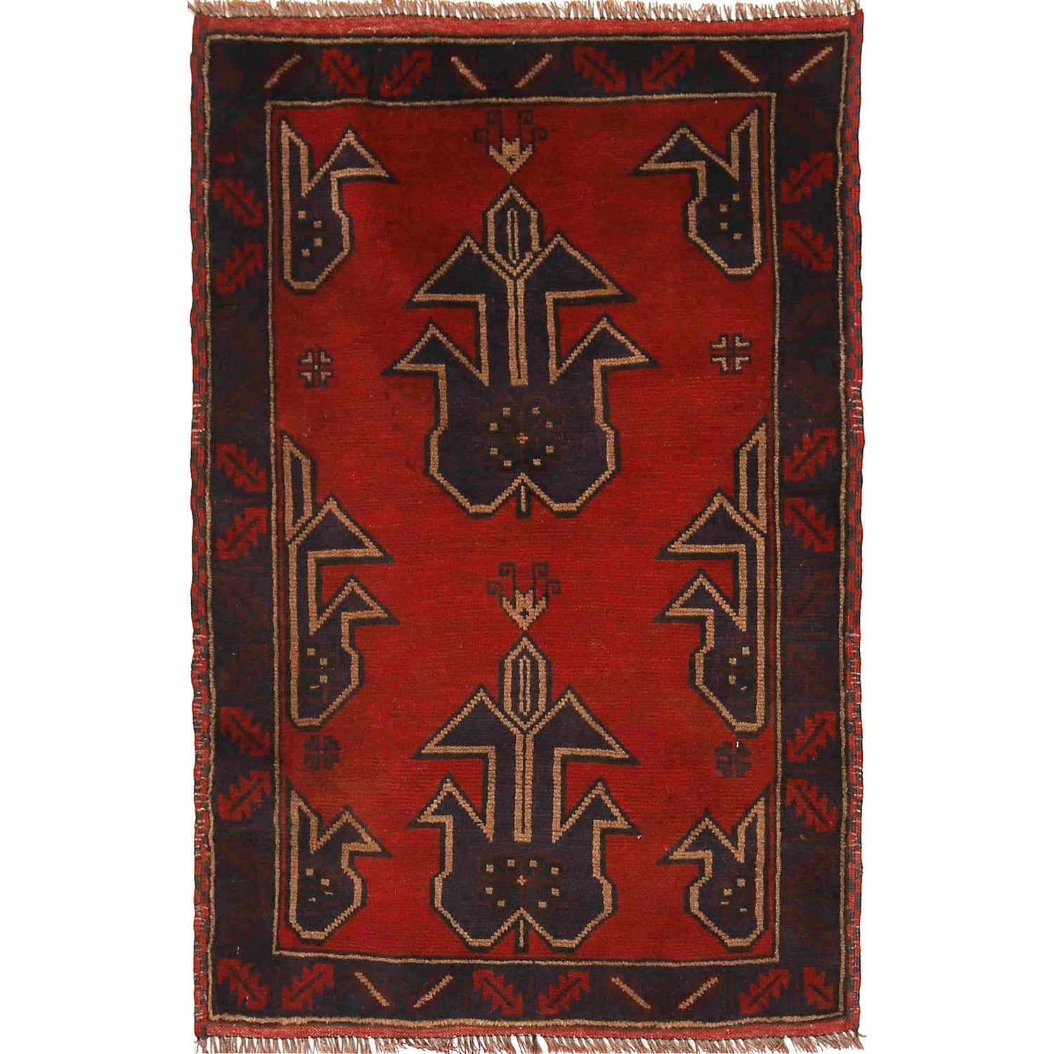 Red Color Baluchi Rug 2' 7 x 4' 2 (ft) - No. G18471